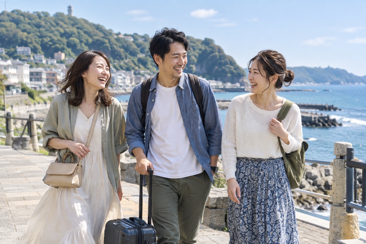 友人3人で旅行を楽しむイメージ