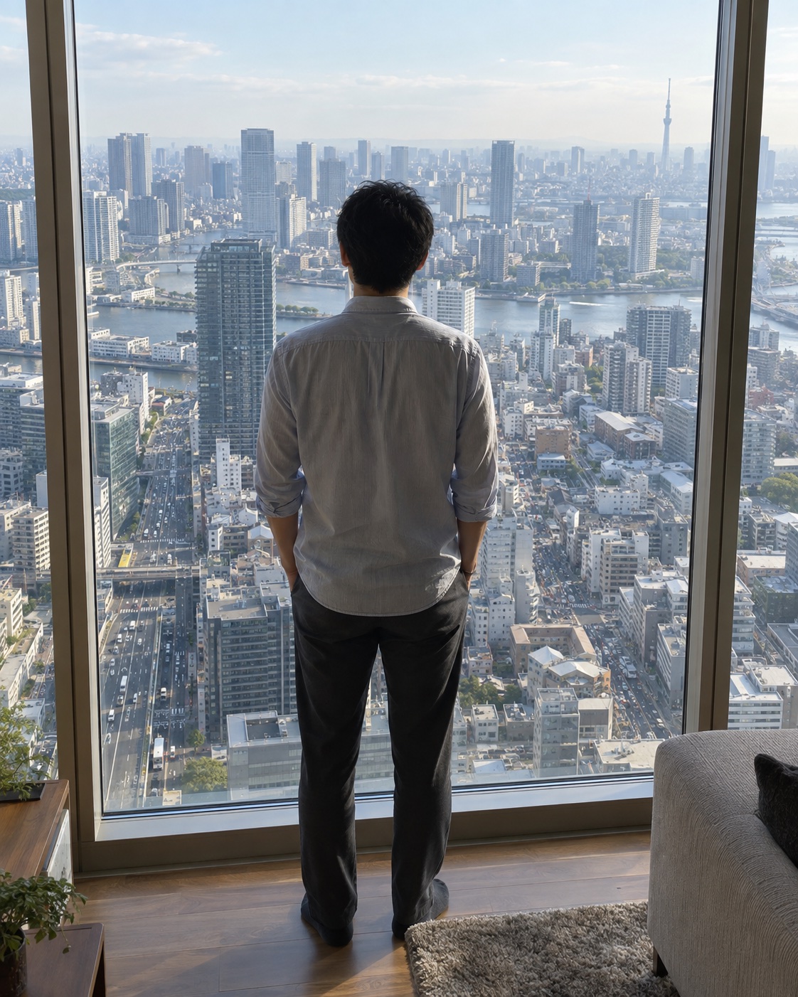 窓から街を眺める住まいのイメージ